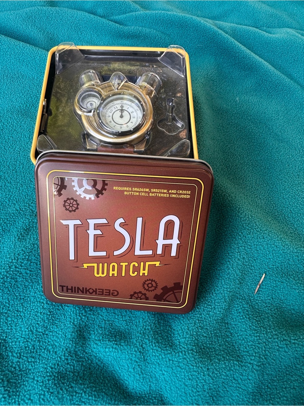 Tesla Steampunk Brass Watch with Brown Leather Strap - Picture 2 of 5